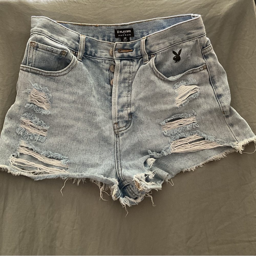 PLAYBOY Light Blue Ripped Jean Shorts